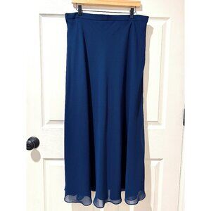 Cameron Blake Navy Blue Satin Chiffon Formal Dressy Long Skirt Elastic Waist 16